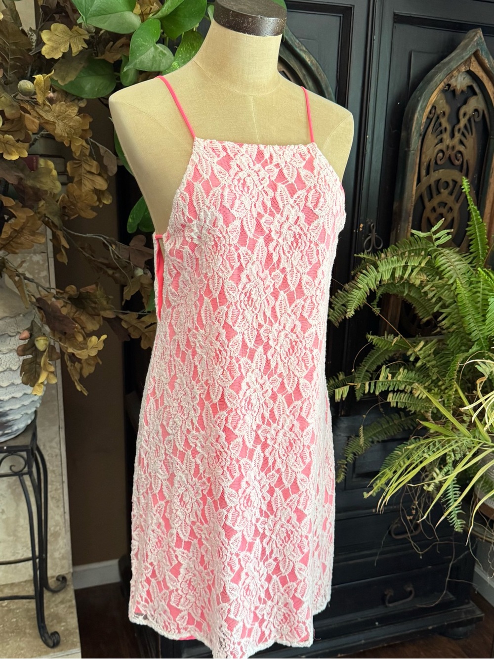 Anthropologie Lace Overlay Mini Dress 80s Inspired Party Barbiecore - Picture 13 of 15